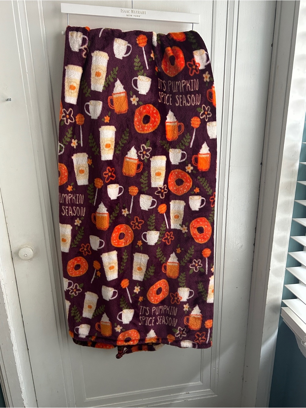 The Big One Pumpkin Spice Plush Throw Blanket in Purple, Orange, White